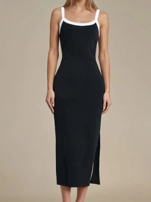 Sinsay - Bawełniana sukienka midi na ramiączkach - czarny