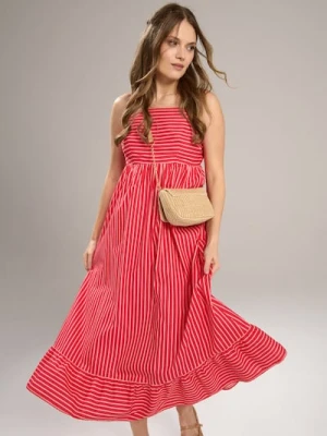 Sinsay - Bawełniana sukienka midi na ramiączkach w paski - wielobarwny