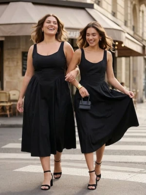 Sinsay - Bawełniana sukienka midi na ramiączkach z marszczeniami - czarny