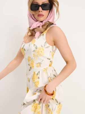 Sinsay - Bawełniana sukienka midi na ramiączkach z marszczeniami - wielobarwny