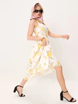 Sinsay - Bawełniana sukienka midi na ramiączkach z marszczeniami - wielobarwny