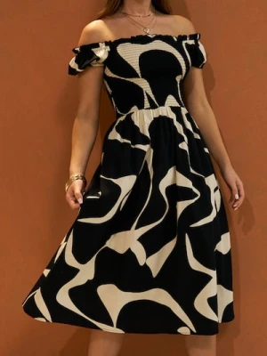 Sinsay - Bawełniana sukienka midi w abstrakcyjny wzór - wielobarwny