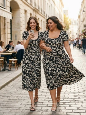 Sinsay - Bawełniana sukienka midi z bufkami w kwiaty - wielobarwny