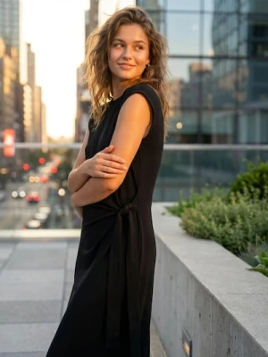 Sinsay - Bawełniana sukienka midi z dekoracyjnym wiązaniem i rozcięciem - czarny