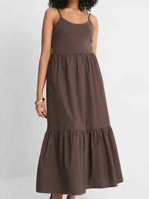 Sinsay - Bawełniana sukienka midi z efektem stopniowania na ramiączkach - brązowy