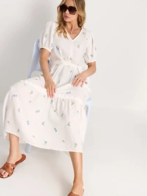 Sinsay - Bawełniana sukienka midi z haftowanymi kwiatami - wielobarwny