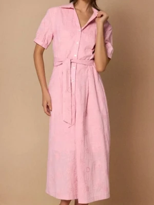 Sinsay - Bawełniana sukienka midi z kołnierzykiem - różowy