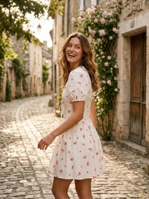 Sinsay - Bawełniana sukienka mini w kwiatki - wielobarwny