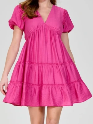 Sinsay - Bawełniana sukienka mini z bufiastymi rękawami - różowy