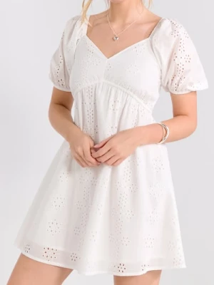 Sinsay - Bawełniana sukienka mini z bufkami - biały