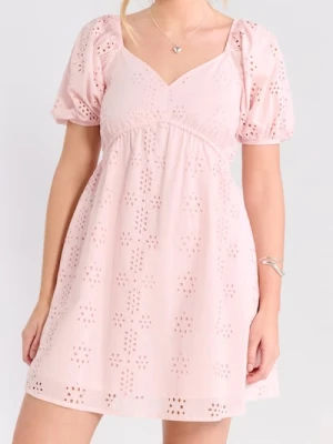 Sinsay - Bawełniana sukienka mini z bufkami - różowy