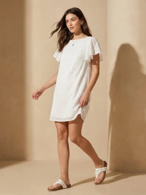 Sinsay - Bawełniana sukienka mini z haftowanym wzorem - biały