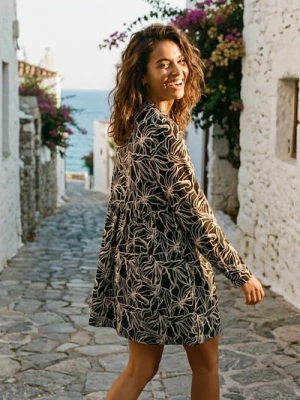 Sinsay - Bawełniana sukienka mini z wiązaniem przy dekolcie - wielobarwny