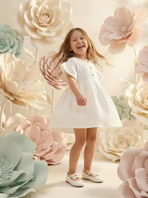 Sinsay - Bawełniana sukienka muślinowa z falbankami - kremowy