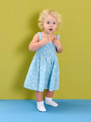 Sinsay - Bawełniana sukienka na ramiączkach w kwiaty - błękitny