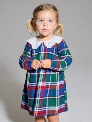 Sinsay - Bawełniana sukienka w kratę z haftowanym kołnierzykiem - wielobarwny