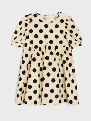 Sinsay - Bawełniana sukienka w kropki - beżowy