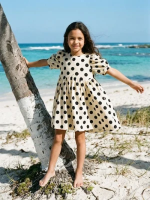 Sinsay - Bawełniana sukienka w kropki - beżowy