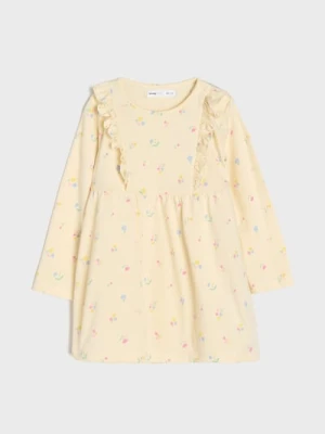 Sinsay - Bawełniana sukienka w kwiaty - kremowy