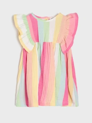 Sinsay - Bawełniana sukienka w paski z falbanami - wielobarwny