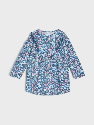 Sinsay - Bawełniana sukienka we wzór kwiatowy - niebieski