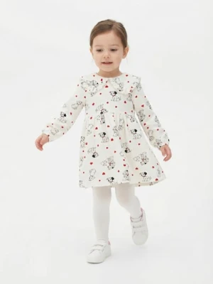 Sinsay - Bawełniana sukienka z dzianiny typu french terry z kołnierzykiem i falbanką 101 Dalmatians - kremowy