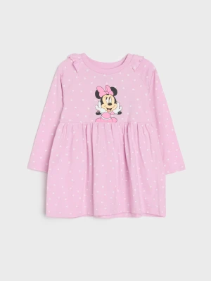 Sinsay - Bawełniana sukienka z falbankami Minnie Mouse - różowy