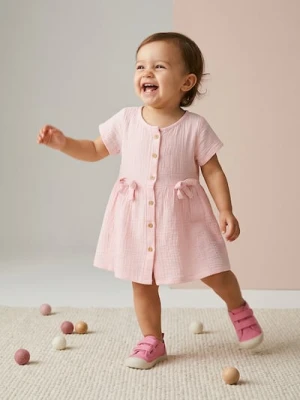 Sinsay - Bawełniana sukienka z guzikami i ozdobnymi kokardkami - begonia