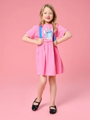 Sinsay - Bawełniana sukienka z nadrukiem Stitch - różowy