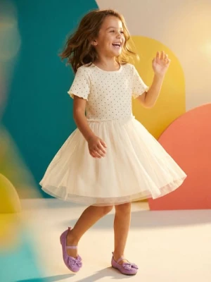 Sinsay - Bawełniana sukienka z tiulowym dołem - kremowy