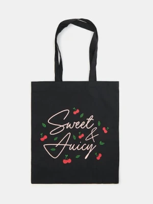 Sinsay - Bawełniana torba z napisem - czarny