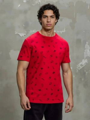 Sinsay - Bawełniana wzorzysta koszulka - czerwony