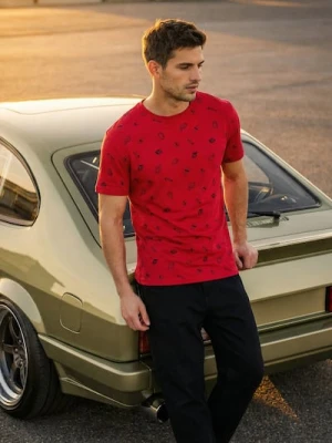 Sinsay - Bawełniana wzorzysta koszulka - czerwony