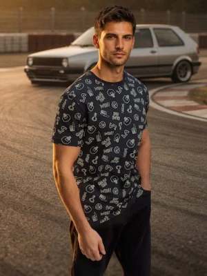 Sinsay - Bawełniana wzorzysta koszulka - granatowy