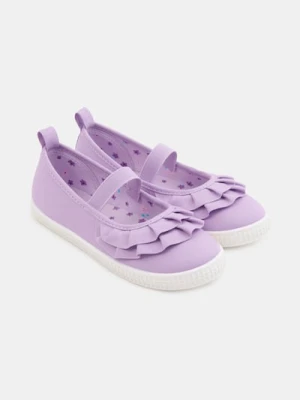 Sinsay - Bawełniane baleriny z falbanką na gumce - fioletowy