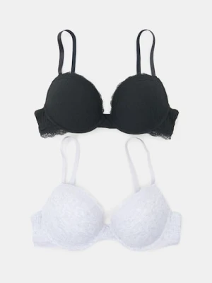 Sinsay - Bawełniane biustonosze push-up z koronką 2 pack - wielobarwny