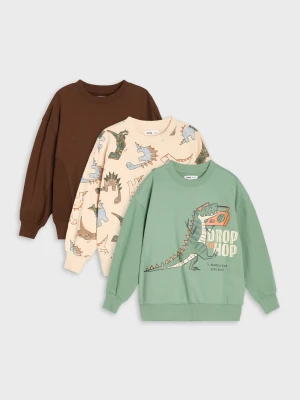 Sinsay - Bawełniane bluzy crewneck z motywem dinozaurów - zielony