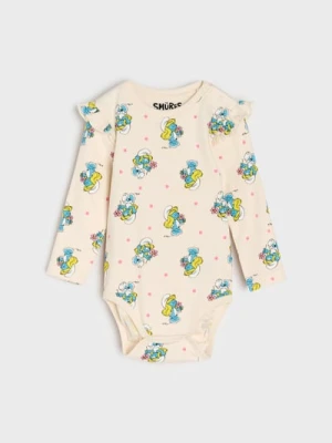 Sinsay - Bawełniane body The Smurfs - kremowy