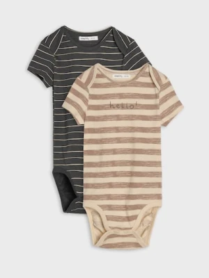 Sinsay - Bawełniane body w paski 2 pack - kremowy