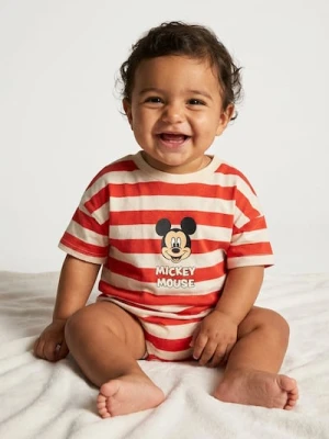 Sinsay - Bawełniane body w paski z nadrukiem Mickey Mouse - kremowy