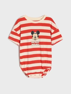 Sinsay - Bawełniane body w paski z nadrukiem Mickey Mouse - kremowy