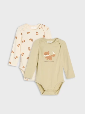 Sinsay - Bawełniane body z długim rękawem i motywem lisa 2 pack - zielony