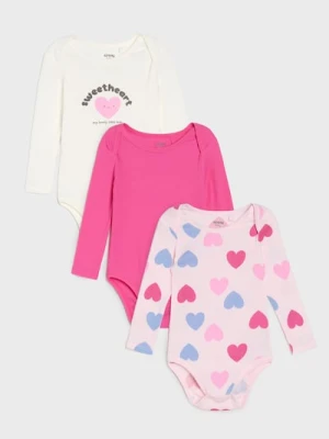 Sinsay - Bawełniane body z długimi rękawami 3 pack - kremowy