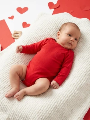 Sinsay - Bawełniane body z kieszonką w kształcie serca - czerwony