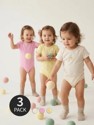 Sinsay - Bawełniane body z motywem cytryn 3 pack - kremowy