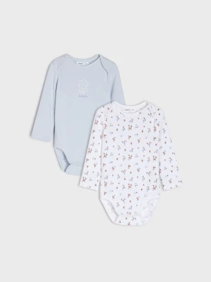 Sinsay - Bawełniane body z motywem kwiatowym 2 pack - biały