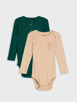 Sinsay - Bawełniane body z motywem misia 2 pack - zielony