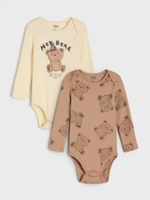 Sinsay - Bawełniane body z motywem misiów 2 pack - kremowy