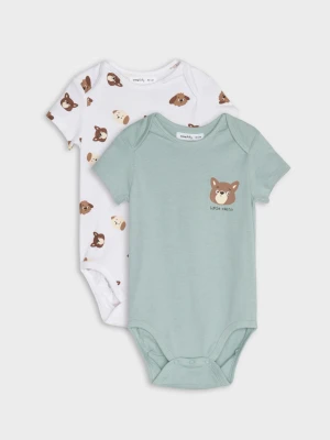 Sinsay - Bawełniane body z motywem piesków 2 pack - ciemny turkus