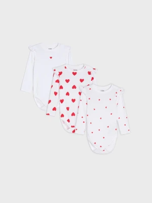 Sinsay - Bawełniane body z motywem serc 3 pack - biały
